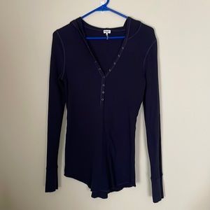 Splendid Thermal Pullover Snap Hoodie, Navy Blue Size L